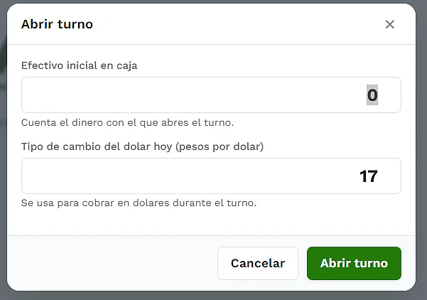 Abrir turno en De la Venta