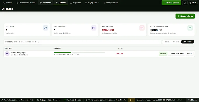 Clientes y credito en De la Venta
