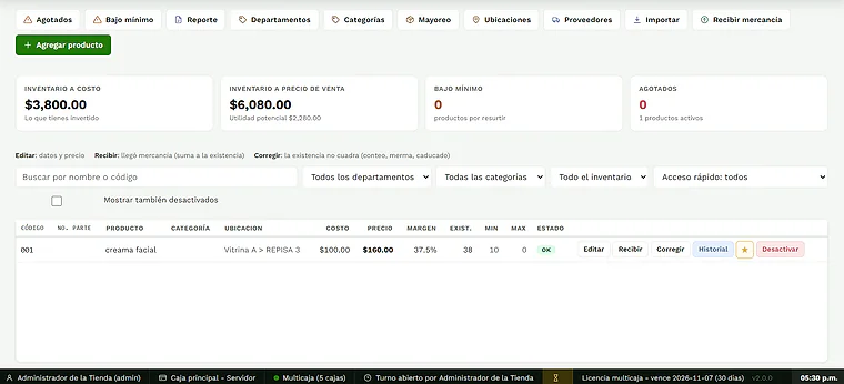 Inventario en De la Venta