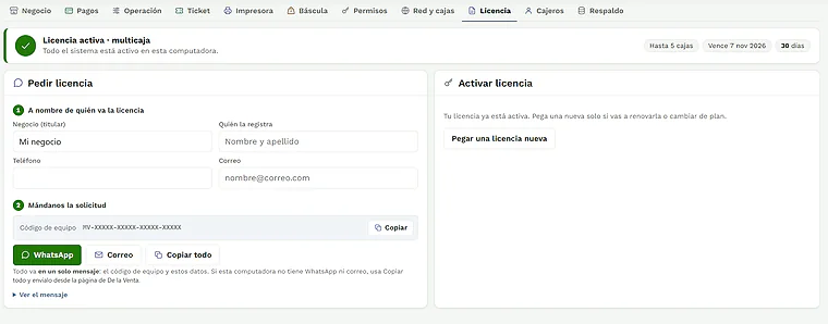 Licencia en De la Venta