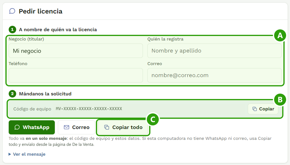 Pedir licencia pasos en De la Venta
