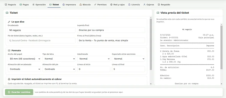 Ticket en De la Venta