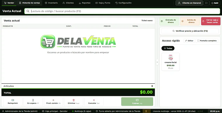 Venta actual en De la Venta